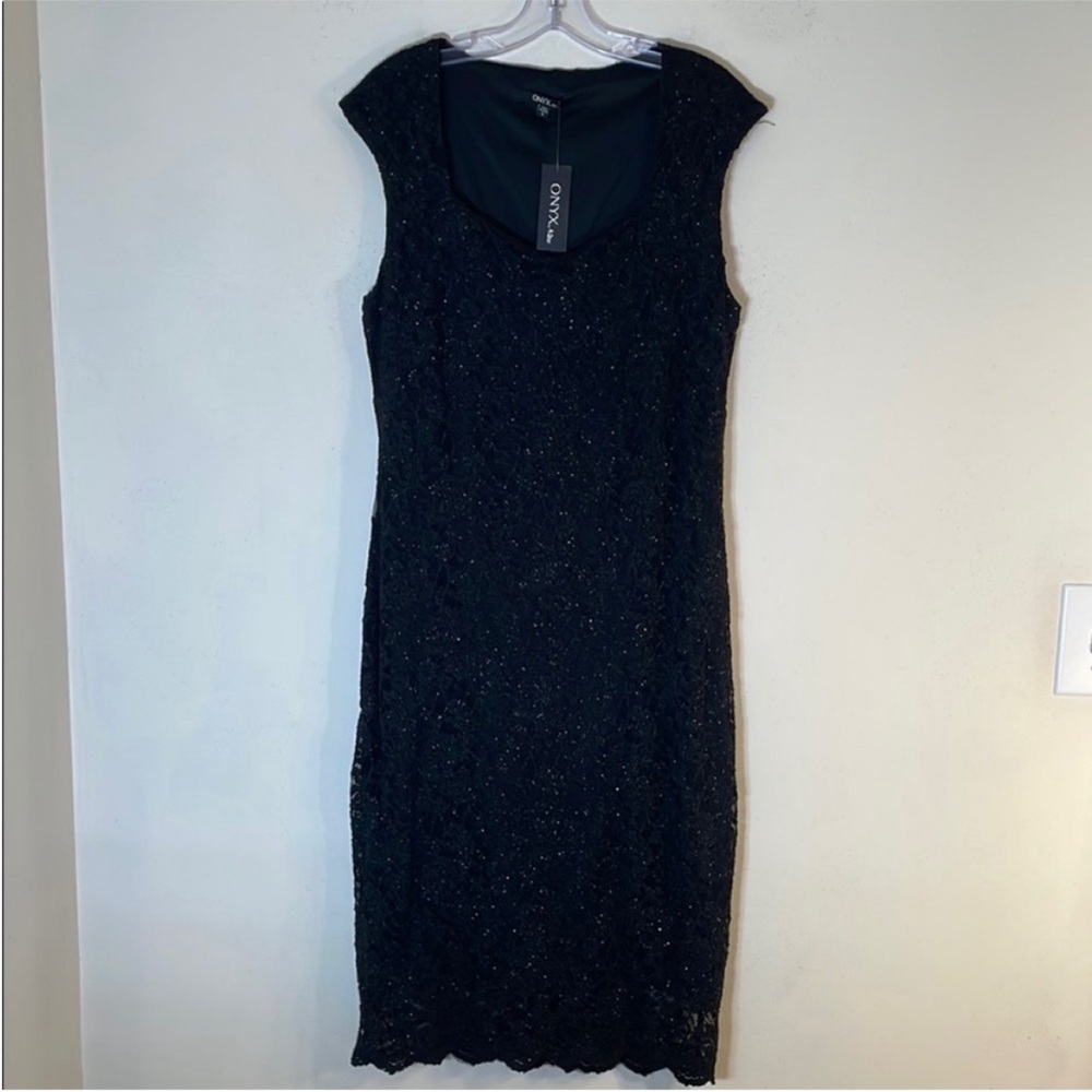 Onyx Nite Shimmer Black Floral Lace Midi Dress. 16. NWT. $139!